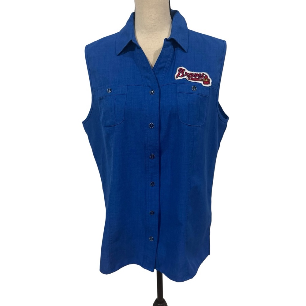 Braves Sleeveless Blue Top Size Large Southern Lady Home Stitched